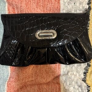 Elegant Black Crocodile-Embossed Clutch